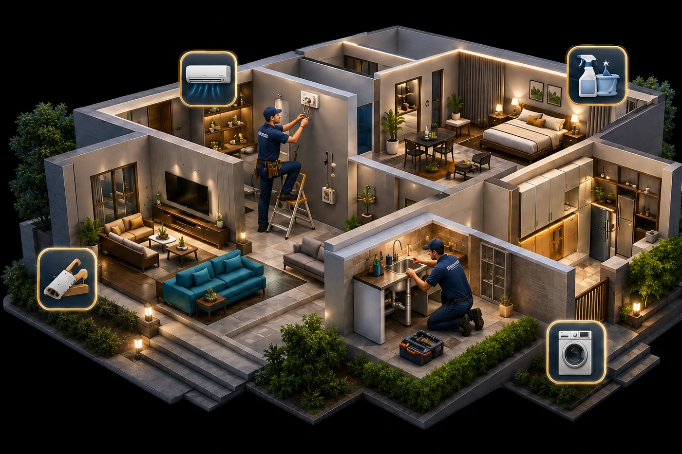 House Services electrician and plumber in a premium 3D home